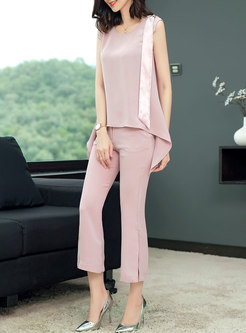 Pink Sleeveless Slit Two-piece Outfits